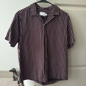 Topman Black and Red Striped Camp Collar